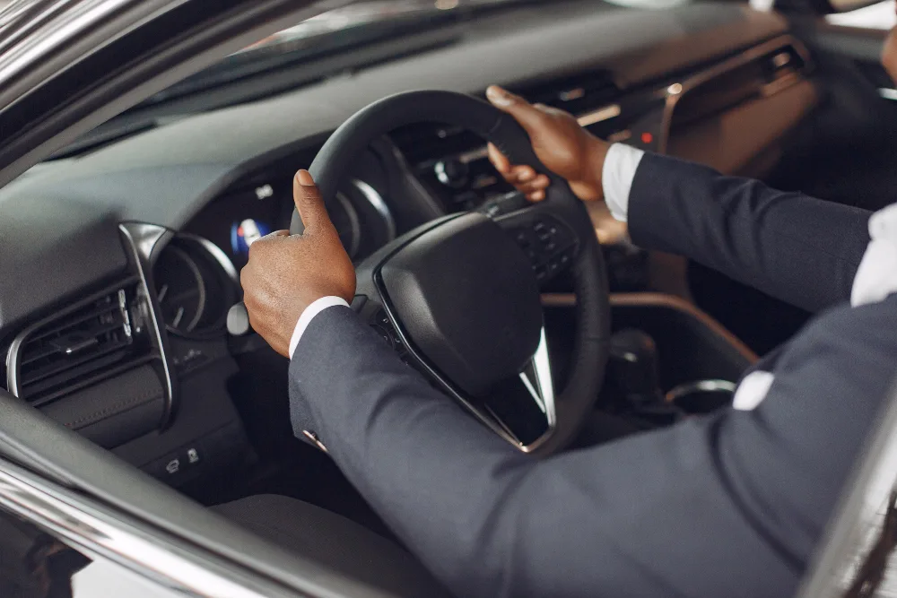 Car tires and steering wheel