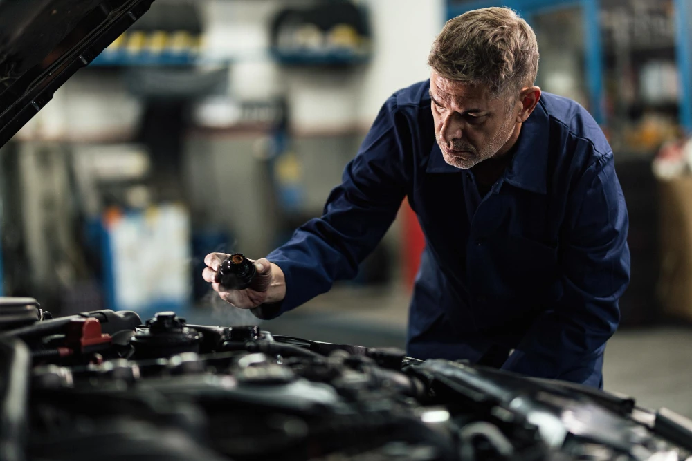 Mechanic checking car coolant levels