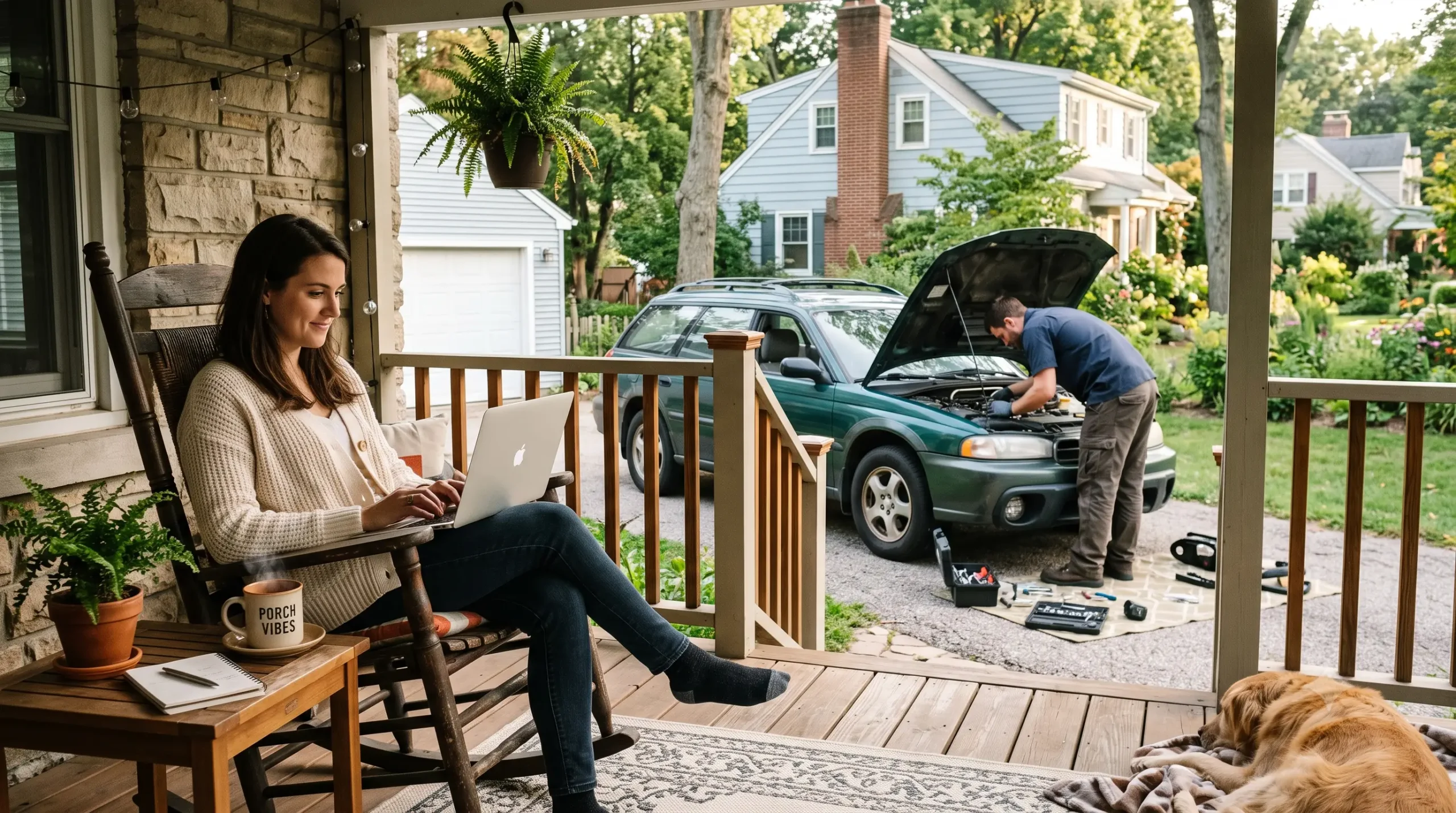Driver working from home while car gets repaired